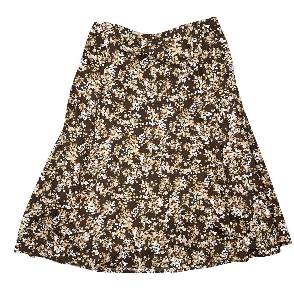 Y2K Brown‎ A-Line Midi Skirt Cottagecore Art Boho Petite 6 Abstract 100% Cotton